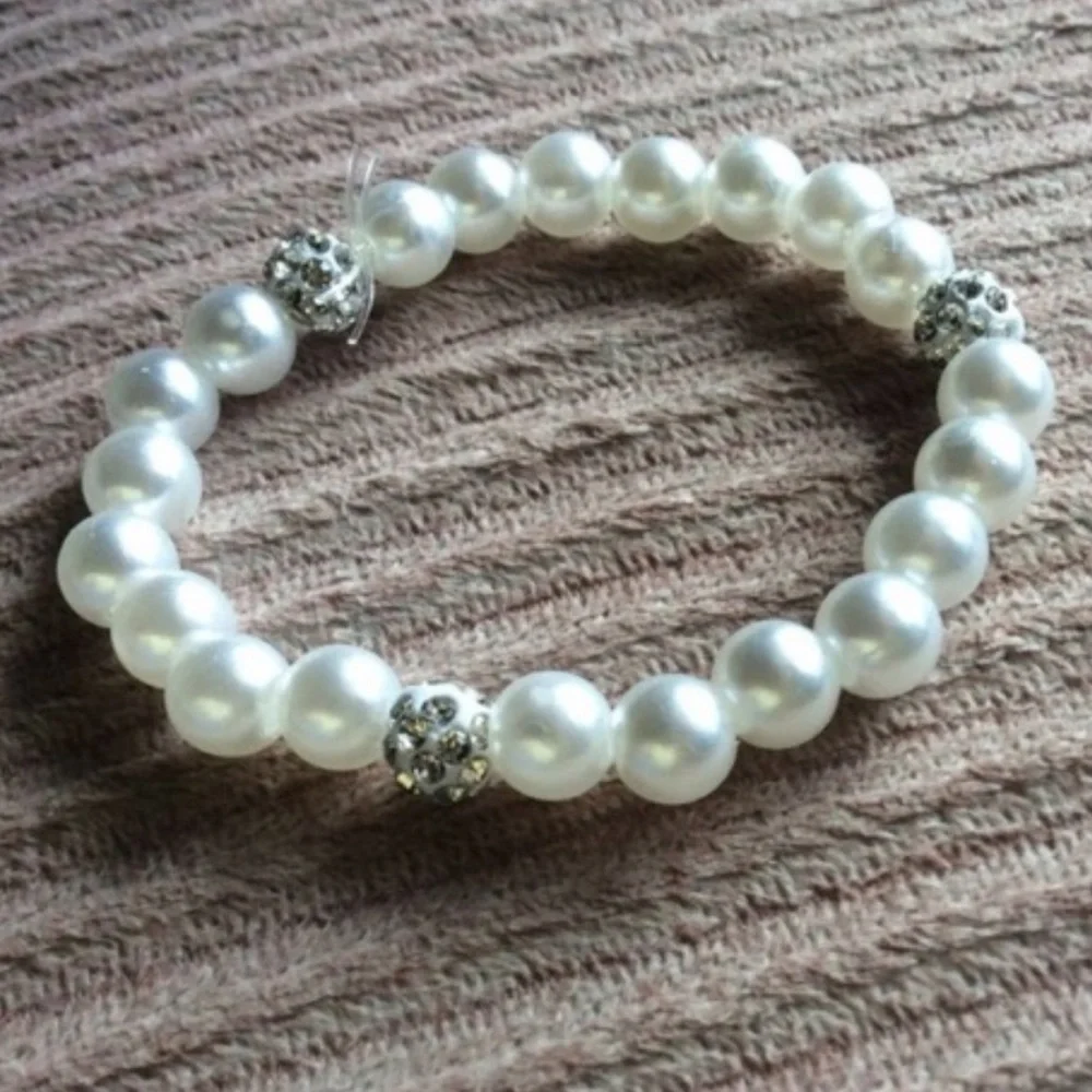 Amazing Genuine Pearl Stretch Bracelets with Austrian Crystal Ball - Picture 1 of 7